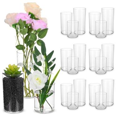 Imagem de 18 peças de vaso cilíndrico de acrílico transparente para centros de mesa, 3 tamanhos de vaso cilíndrico de plástico à prova de estilhaçamento para decoração de casamento e escritório em casa