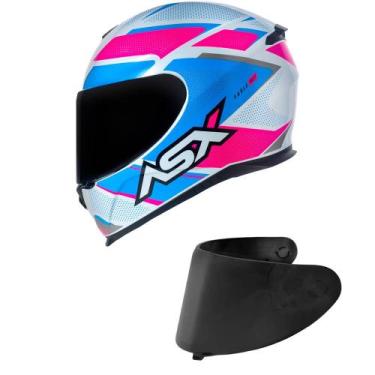 Imagem de Capacete ASX Eagle Fast Branco Rosa e Azul Mais Viseira Fumê, 60