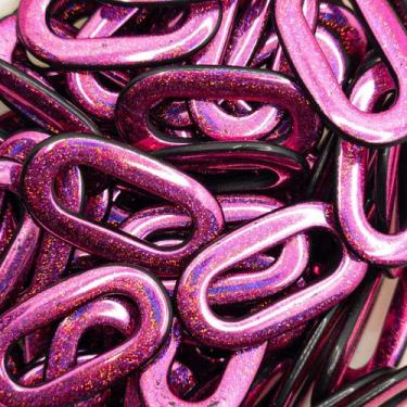 Imagem de Passante Fivela Oval Plástico Rosa com Glíter 36x20mm 15pçs 30g - Maca