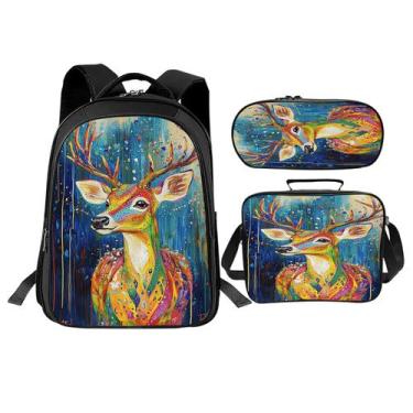 Imagem de Conjunto de mochilas escolares Trimety Deer de 3 peças com lancheira