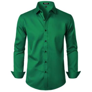 Imagem de Camisa social JEMITOP Wrinkle Free Stretch Slim Fit verde XXXL