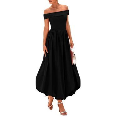 Imagem de Vestido feminino PRETTYGARDEN de verão sem ombros preto A Line