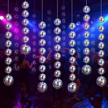 Imagem de Pacote com 8 enfeites de bola de discoteca de 2,5 cm/5 cm, mini bolas de discoteca, prata, penduradas, bolas espelhadas, refletivas, para dança, aniversário, festa temática dos anos 70