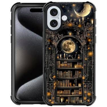 Imagem de Toulas Capa para iPhone 16, design literário Dark Academia de estante gótica, proteção completa à prova de choque, anti-arranhões, capa de TPU, capas para homens e mulheres