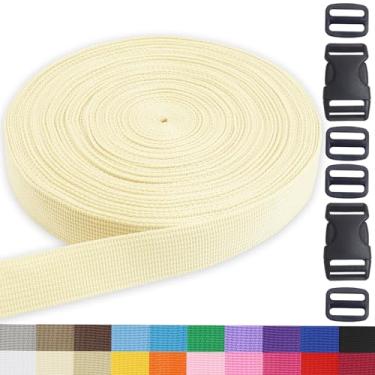 Imagem de ZHFMILY Correia de correia marfim de 2,5 cm com fivelas de plástico - 20 jardas 25 mm tiras de tecido plano para cadeira, alças de lona para bolsas, cinto de rede, coleiras para animais de estimação,