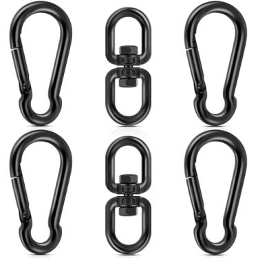 Imagem de 6 peças de anel giratório de aço inoxidável 304, gancho giratório de extremidade dupla, suporte giratório para serviço pesado, preto/prata, para varanda de teto, rede, cadeira de balanço ZJMCAJY (2 +