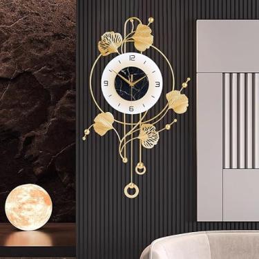 Imagem de SIN&MI Relógio de parede moderno, grande relógio decorativo dourado para sala de estar, silencioso, sem tique-taque, relógio de parede redondo grande operado por bateria para quarto, casa de fazenda