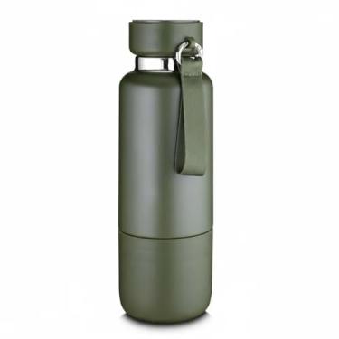 Imagem de Garrafa Térmica Inox 500ml — Parede Dupla Vácuo, Copo 250ml Rosqueável, Tampa Vedada com Anel de Silicone + Mosquetão, Alça em Cordão, Pintura Fosca — Conserva Quente 8h / Fria 12h (Verde)