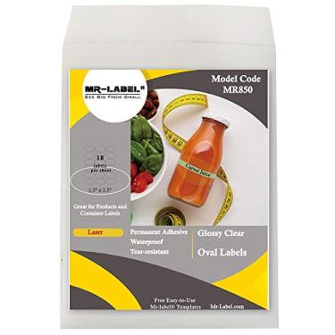 Imagem de Etiqueta Mr. Label 3,8 cm x 6,35 cm Etiquetas ovais brilhantes e transparentes - à prova d'água e resistente a rasgos - apenas para impressora a laser - adesivo permanente - para embalagem de alimentos | garrafa | jarra | envelope, Clear, 450 labels
