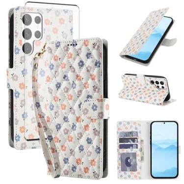 Imagem de Asuwish Capa de celular para Samsung Galaxy S23 Ultra 5G carteira celular com protetor de tela de vidro temperado porta-cartão de flores com suporte para cartão S23Ultra 23S S 23 23Ultra 17.3 cm