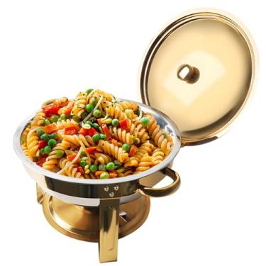 Imagem de Umisu rechaud para conjunto de buffet, conjunto de servidores e aquecedores de buffet de 4,8 qt 1 pacote com suporte de tampa, forras redondas de aço inoxidável dourado e prateado para cater