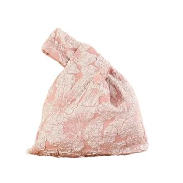 Imagem de 1 pç 3D textura floral bolsa de pulso tecido jacquard luxo sentido feminino bolsa de lona simples, Rosa - B