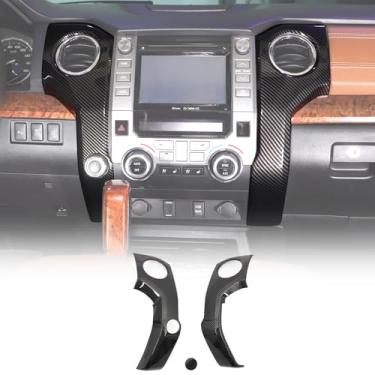 Imagem de LLKUANG ABS Console central ar condicionado saída de ar decoração moldura capa guarnição para Toyota Tundra 2014-2020 modificação acessórios (estilo fibra de carbono (3 peças))