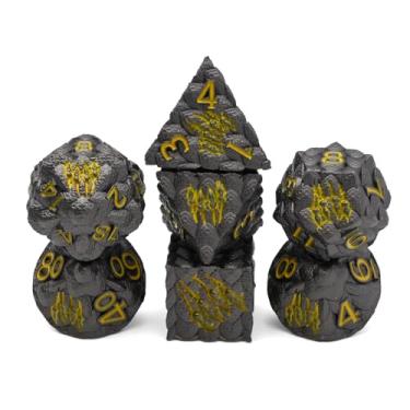 Imagem de CSITORWWE Dragon Scale Metal Dice Set-Dragon Claw,with Gift Metal Box for DND Dungeons and Dragon RPG MTG Tabletop Game (Black)