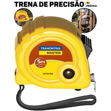 Imagem de Trena Profissional Tramontina 5m Fita Metálica De Aço Cromado C/ Freio