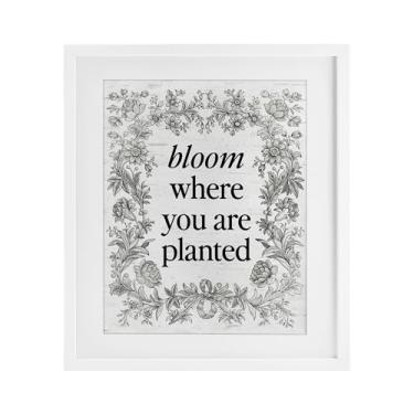 Imagem de Stupell Industries Flor inspiradora com borda vintage impressão emoldurada branca sob vidro, design por Lettered and Lined, 21 x 17