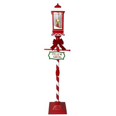 Imagem de Poste de Natal Musical com Neve Artificial 1,48m – Vermelho e Branco, com Luz LED e Cenários Animados de Papai Noel e Bonec0 de Neve, Bivolt, Decoração Natalina Premium