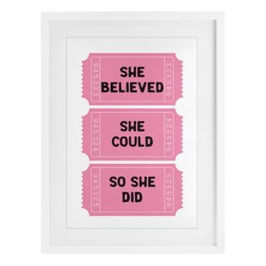 Imagem de Stupell Industries She Believed Girl Power Tickets Impressão emoldurada branca sob vidro, design por Lettered and Lined, 23 x 17