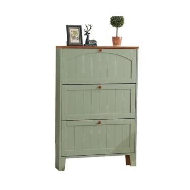 Imagem de hezhuhe2258 Banco de sapatos 3 gavetas dobráveis 30 cm de largura armário de sapatos de madeira simples e moderno uso doméstico hall de entrada armário hall de entrada para entrada (verde)