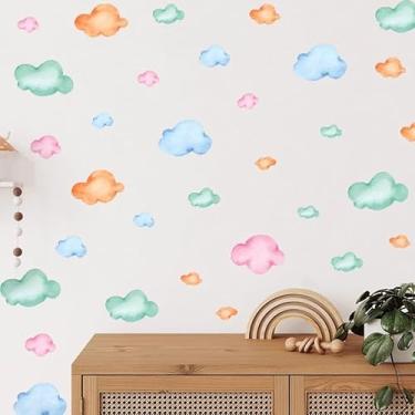 Imagem de Papel de parede de 4 folhas descasque e cole aquarela estrela nuvem decoração de parede adesivos de parede azul para quarto de meninas decoração de sala de jogos (nuvem)