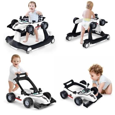 Imagem de Andador de Bebê HONEY JOY 4-em-1, Com 3 Alturas Ajustáveis, Rodas Suaves, Velocidade Ajustável, Assento Acolchoado, Música e Luz