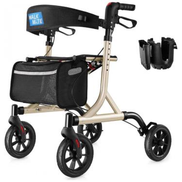 Imagem de Andador para Idosos e Adultos com Encosto Acolchoado do Assento e Porta Copos, até 136 Quilos, WALK MATE, Dourado