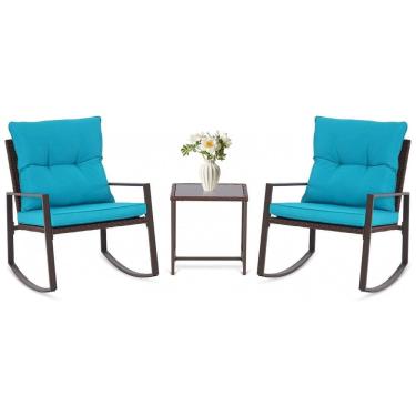 Imagem de Conjunto de Móveis de Vime Preto SUNCROWN para Área Externa: 3 Peças com Cadeiras de Balanço, Conjunto de Conversação com Mesa de Centro de