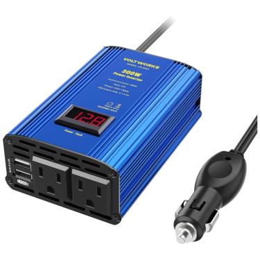 Imagem de Inversor de Potência 300W DC 12V para AC 2 Tomadas, 2 USB, 110v, VOLTWORKS VK 300A, Azul Aço