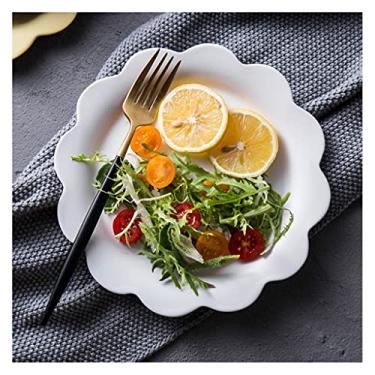 Imagem de Prato de serviço, pratos de jantar criativos de cerâmica fosca em forma de flor, pratos de jantar de 20 cm, pratos de servir para sobremesa, salada, bife, forno de micro-ondas e pratos seguros para