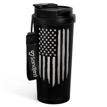 Imagem de Copo com bandeira americana - Copo de café com tampa 2 em 1 de aço inoxidável, 510 g, caneca de viagem com isolamento patriótico, presente para homens, marido, pai, aniversário, Natal