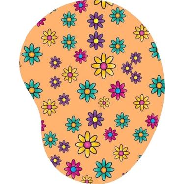 Imagem de Mouse Pad Ergonômico Gota Florzinhas Coloridas Vários Tamanhos Fundo Pêssego