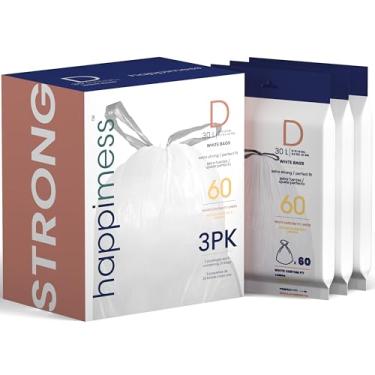 Imagem de happimess HPM3000D-WHITE Forro de lata de lixo fino com cordão, sem cheiro, para negócios, casa, cozinha, comercial e industrial, branco (60 unidades, 3 pacotes de 20 forros)