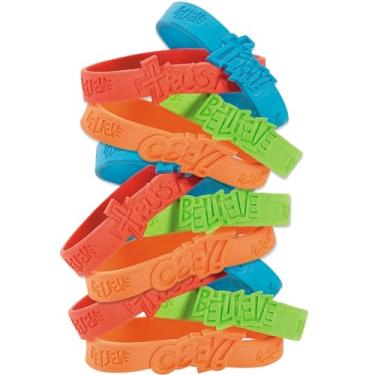 Imagem de Fun Express Fantásticas pulseiras de borracha multicoloridas Faith – 18,4 cm (pacote com 24) – Acessório exclusivo para escola dominical e eventos VBS