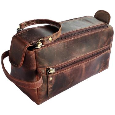 Imagem de Necessaire Masculina Vintage de Couro com Forro à Prova d, RUSTIC TOWN, Marrom