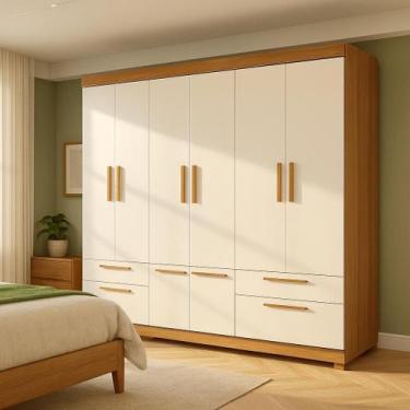 Imagem de Guarda Roupas Casal Grande Cesena Babus 8 Portas 4 Gavetas Amadeirado 