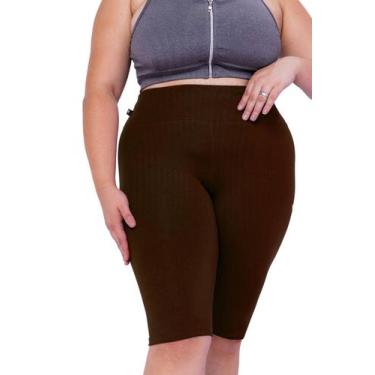 Imagem de Bermuda Básica Plus Size Ciclista Cintura Alta - ASHYC, Marrom, G3/52