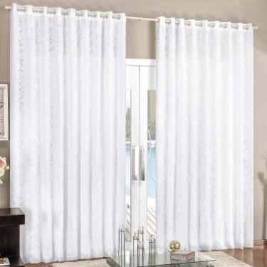 Imagem de Cortina Renda 3,00m x 2,80m Branca Tecido Renda com Voal Floral Sala ou Quarto
