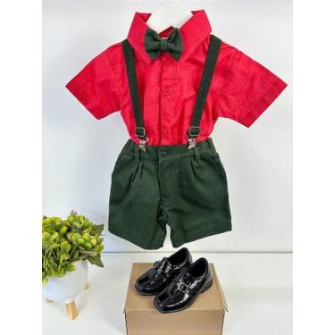 Imagem de Conjunto Infantil Miss Cherry Henry Vermelho com Suspensório Verde Mil