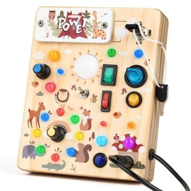 Imagem de Brinquedo sensorial Montessori de madeira LED Busy Board Joyreal