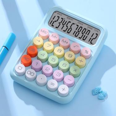 Imagem de Calculadora mecânica colorida, tela grande de 12 dígitos, calculadora de mesa com botões grandes, fofa e estética para mesa de escritório - azul