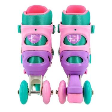 Imagem de Kit Patins com Acessórios de Segurança Rosa Claro - Tam. 30-33