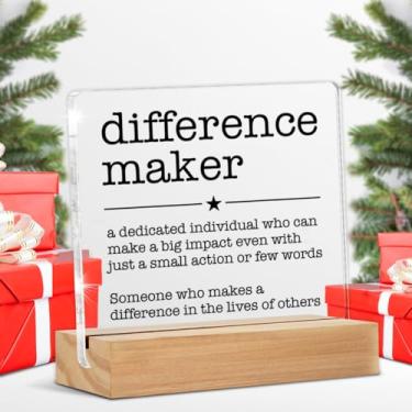 Imagem de Appreciation Gifts for Leader Boss Mentor Coworker Teacher Difference Maker Gift Difference Maker Definição Placa decorativa de mesa transparente Placa de acrílico com suporte para prateleira de mesa