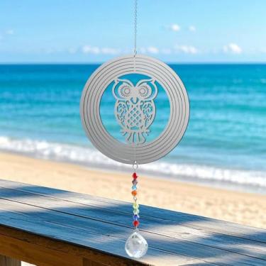 Imagem de Apanhador de sol de cristal para Windows – Apanhador de sol com prismas coruja oco redondo enfeite para pendurar no Natal, casamento, jardim, decoração de casa, presente