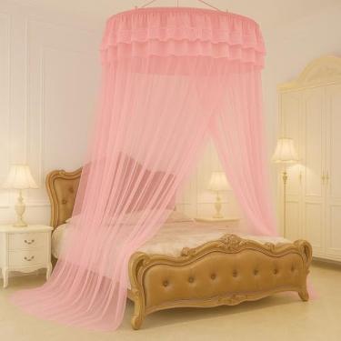 Imagem de Mosquiteiro Gigante de Teto Casal King Queen com Abertura Lateral 14m(Rosa,Casal sem Abertura)