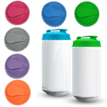 Imagem de Pacote com 6 tampas de silicone reutilizáveis, tampas de lata de silicone sem BPA, tampas herméticas para bebidas gaseificadas, capas de lata de bebida de encaixe para refrigerante, coca, cerveja