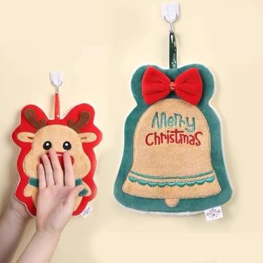 Imagem de Toalha de mão de Natal desenho animado boneco de neve pano absorvente pano de limpeza de cozinha lenço de Natal decoração de natal (Sino - 1 peça)