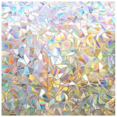 Imagem de Película de privacidade para janela, película de arco-íris, adesivo decorativo para janela, vitral estático 3D para controle de calor doméstico, não adesivo