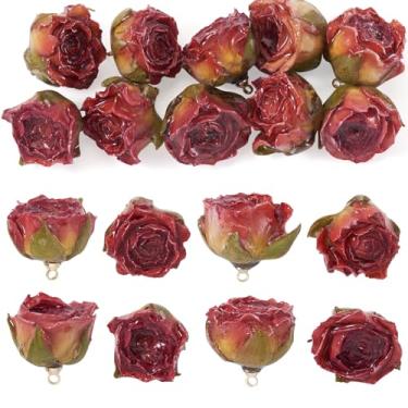 Imagem de 10 pingentes de flores de rosas de plástico 3D pingentes de brinco floral para o dia dos namorados faça você mesmo artesanato pulseira colar chaveiro fabricação de joias, 25~28x22~25x20~23mm, Plástico