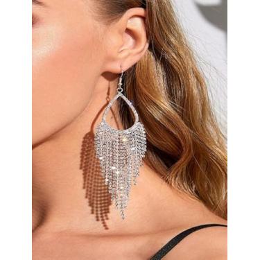 Imagem de Brincos de cristal de strass brilhantes de luxo modernos para mulheres, brincos elegantes de cristal com borla longa, festa, casamento, noivado, dia dos namorados, dia das mães, presente de joias