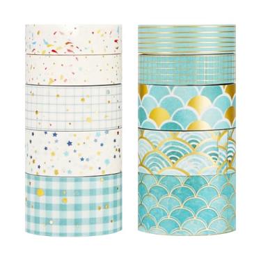 Imagem de Conjunto de adesivos Washi de 10 rolos de 3 m, adesivos de bronzeamento padrão decorativos para artes faça você mesmo artesanato suprimentos de diário scrapbook cartão embrulho